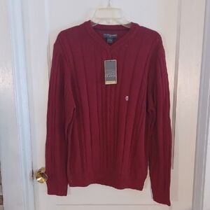 Saddlebred Men's V-Neck Sweater Burgundy Color 100 Percent Cotton NWT